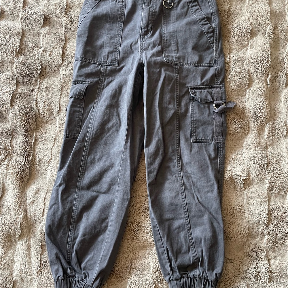 Forever 21 Grey Cargo Jogger Pants with hardware details